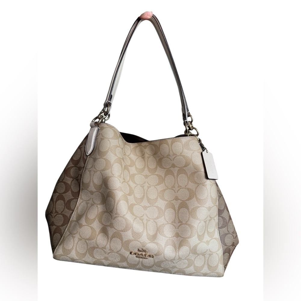 Coach Cream and Brown Shoulder Bag with Luxurious Leather